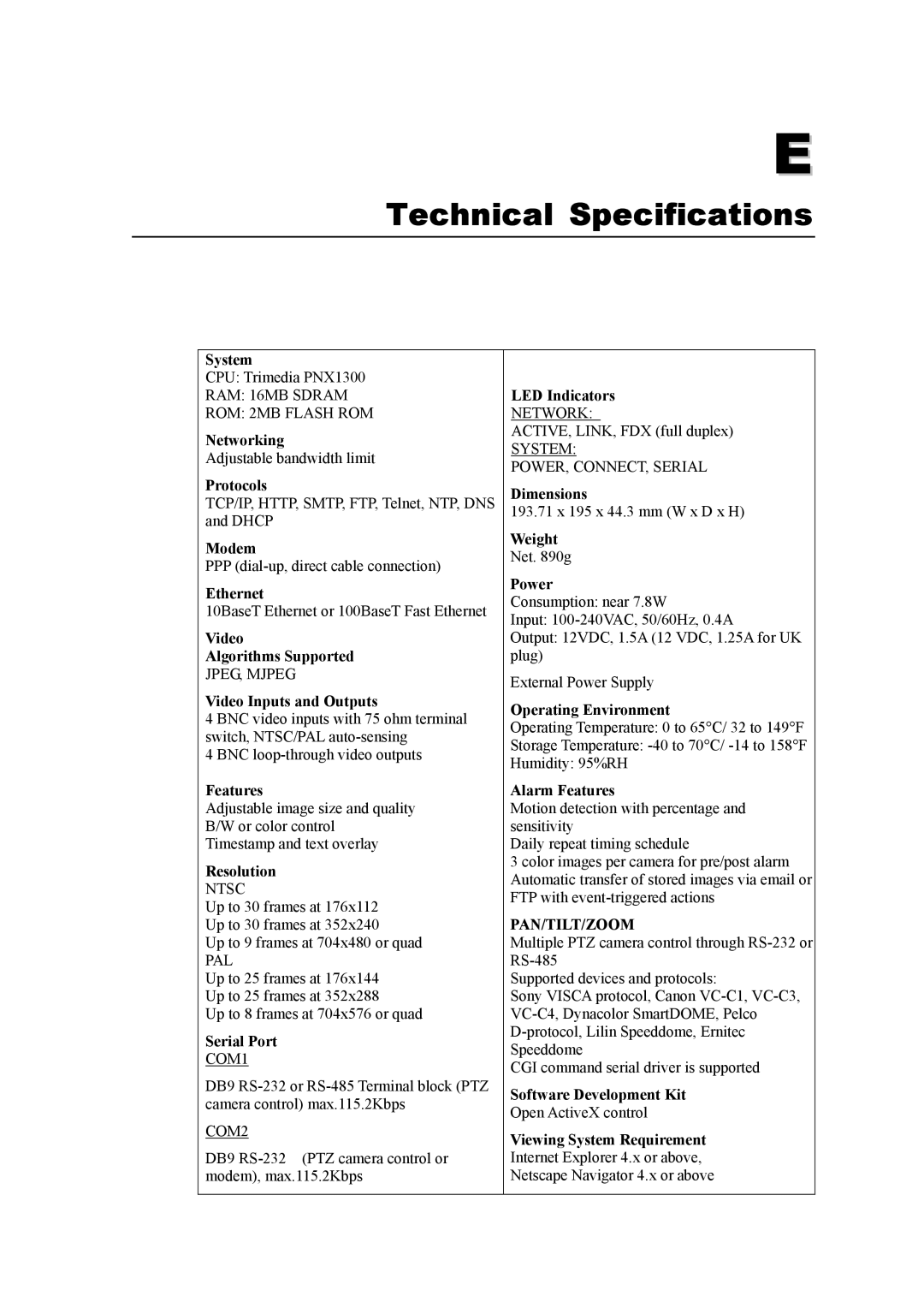 Moxa Technologies 2140 user manual Technical Specifications 