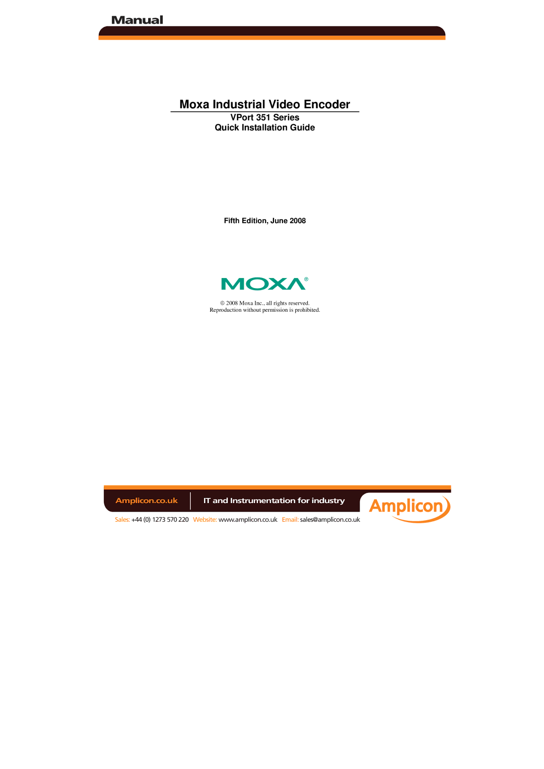 Moxa Technologies 351 manual Moxa Industrial Video Encoder 