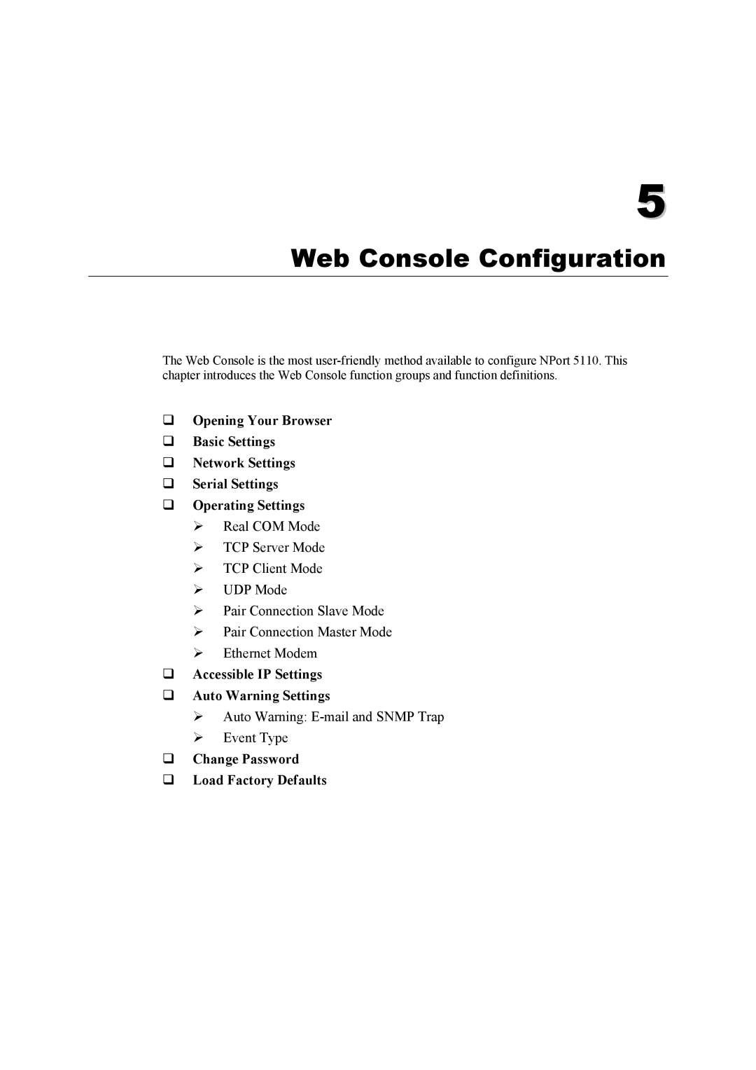 Moxa Technologies 5110 Series user manual Web Console Configuration 