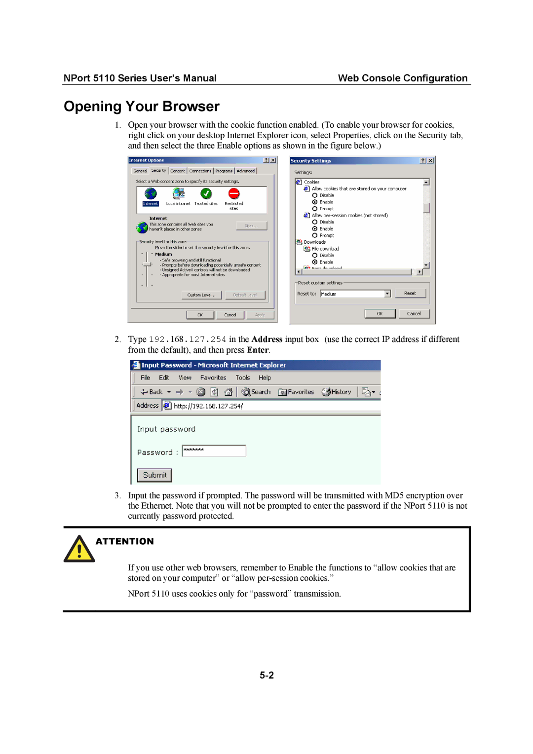 Moxa Technologies 5110 Series user manual Opening Your Browser 