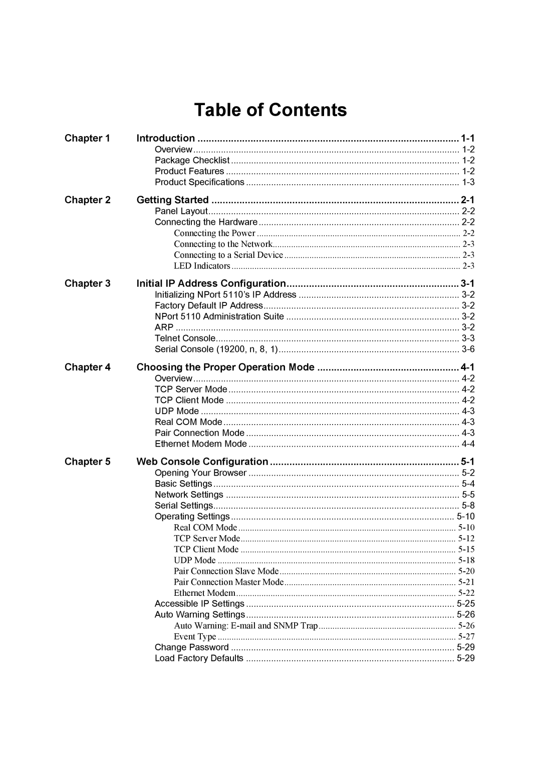 Moxa Technologies 5110 Series user manual Table of Contents 