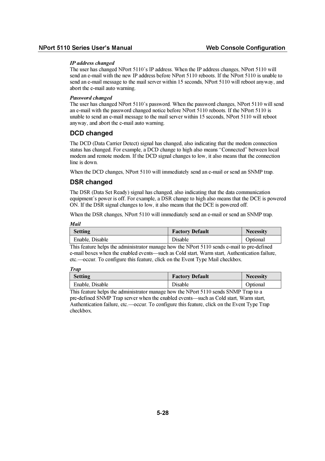 Moxa Technologies 5110 Series user manual DCD changed, DSR changed 