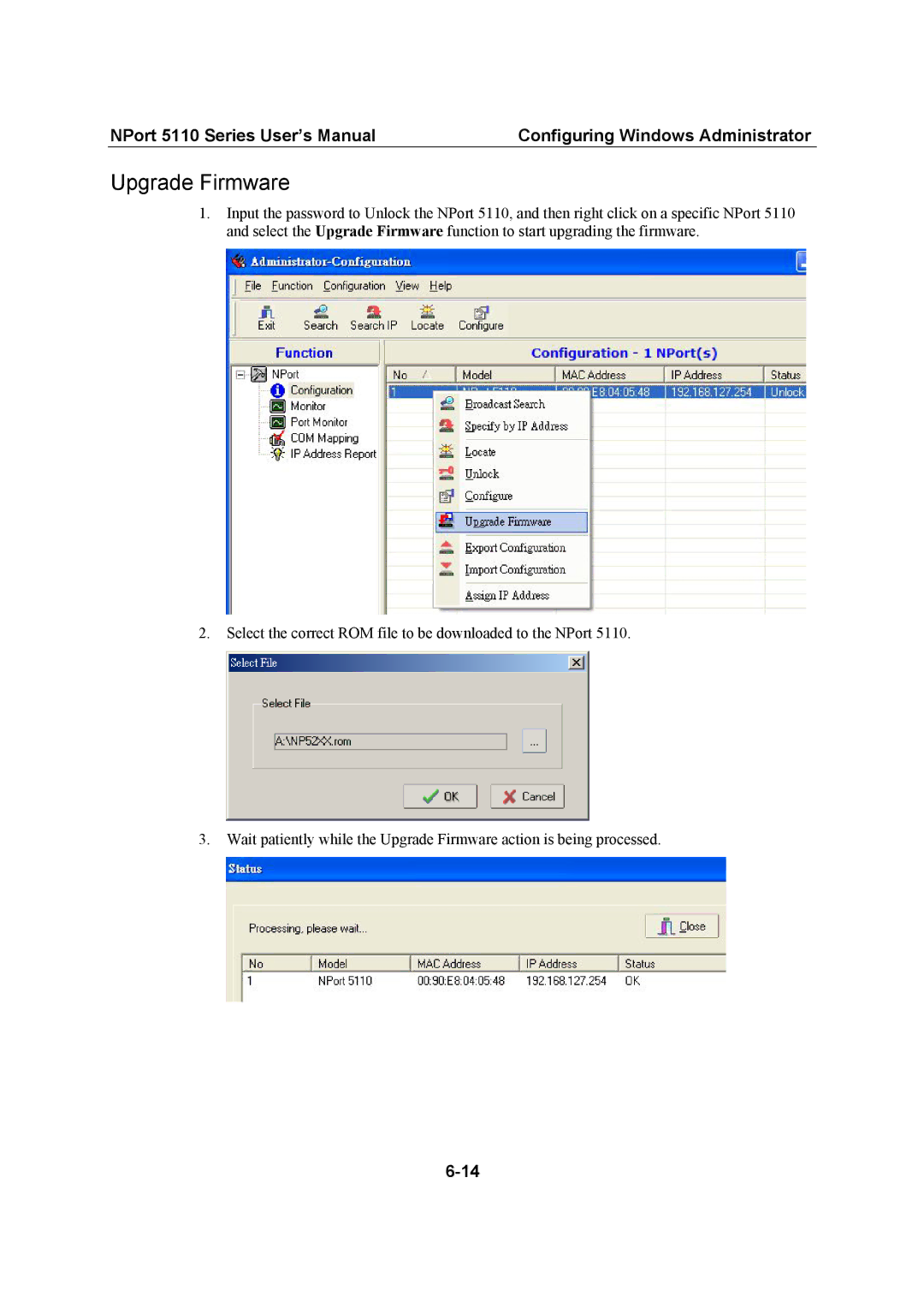 Moxa Technologies 5110 Series user manual Upgrade Firmware 