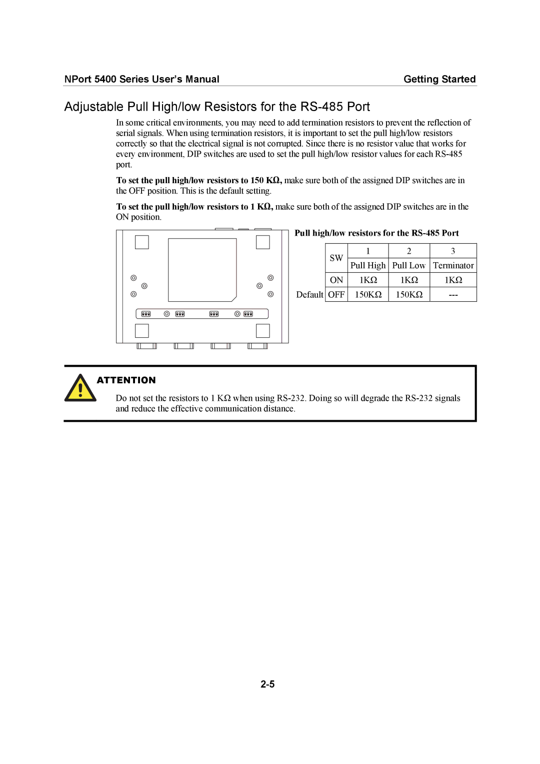 Moxa Technologies 5400 Series user manual Adjustable Pull High/low Resistors for the RS-485 Port 