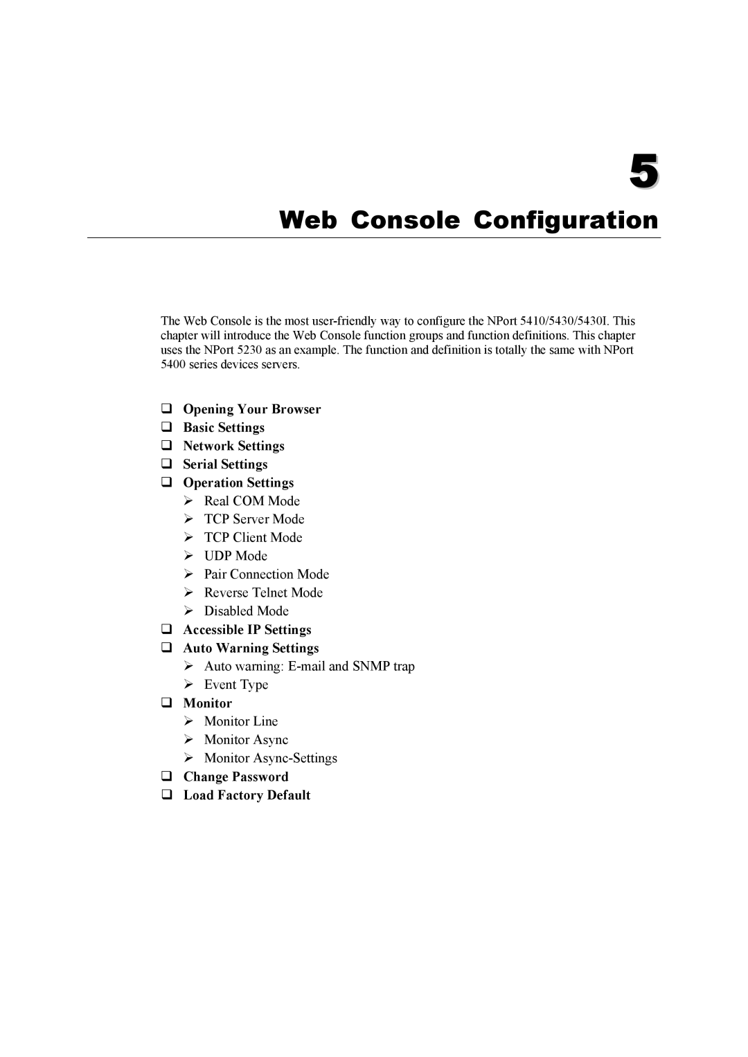 Moxa Technologies 5400 Series user manual Web Console Configuration 