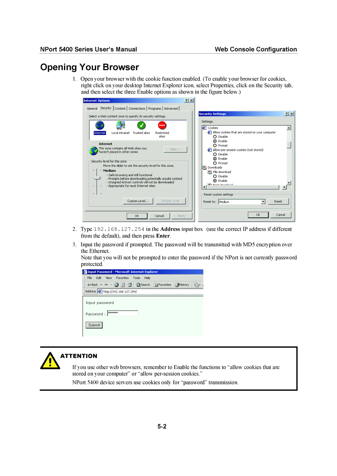 Moxa Technologies 5400 Series user manual Opening Your Browser 