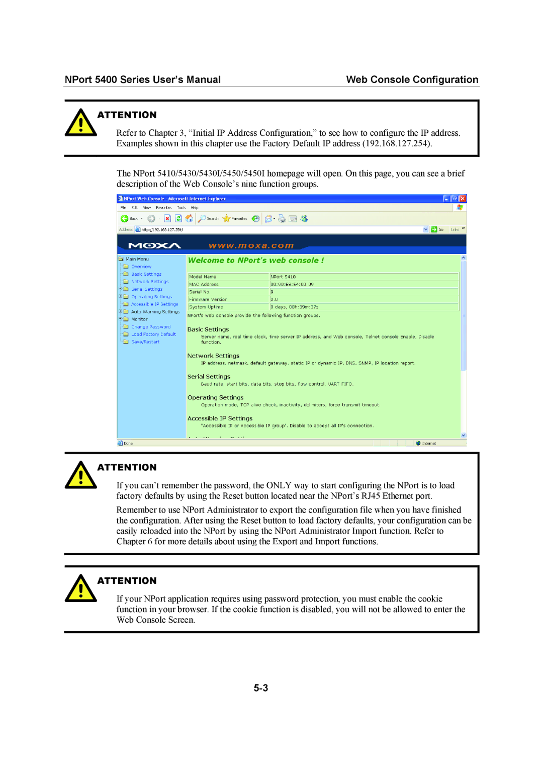 Moxa Technologies user manual NPort 5400 Series User’s Manual Web Console Configuration 