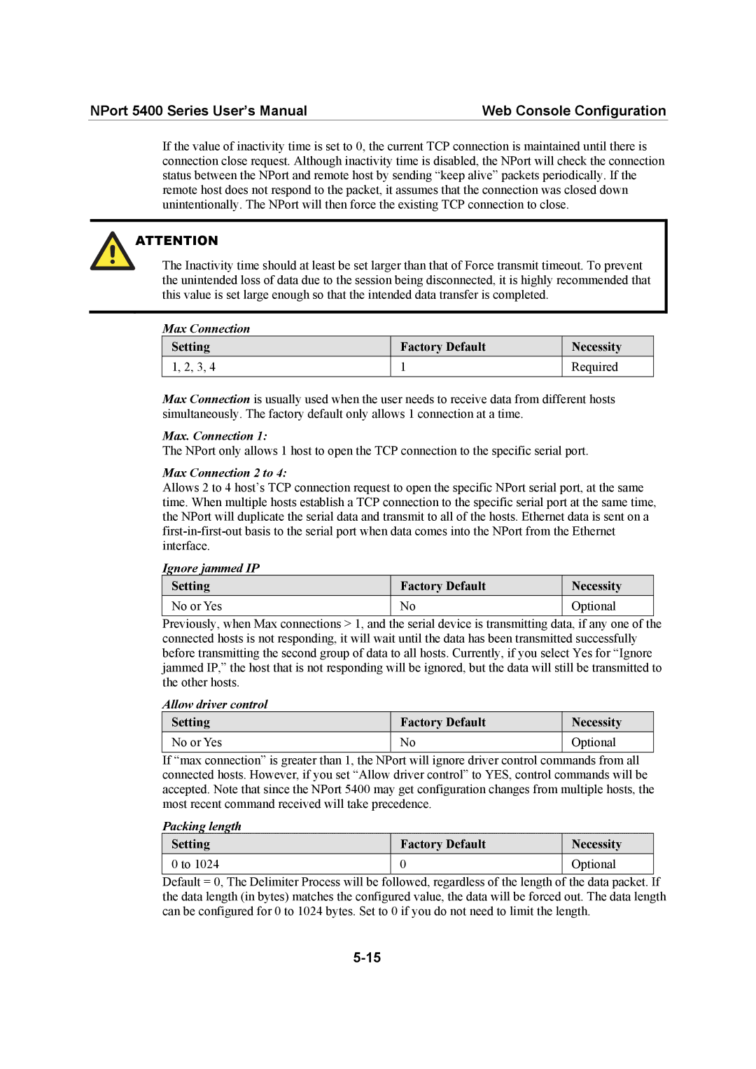 Moxa Technologies 5400 Series user manual Max Connection, Allow driver control 