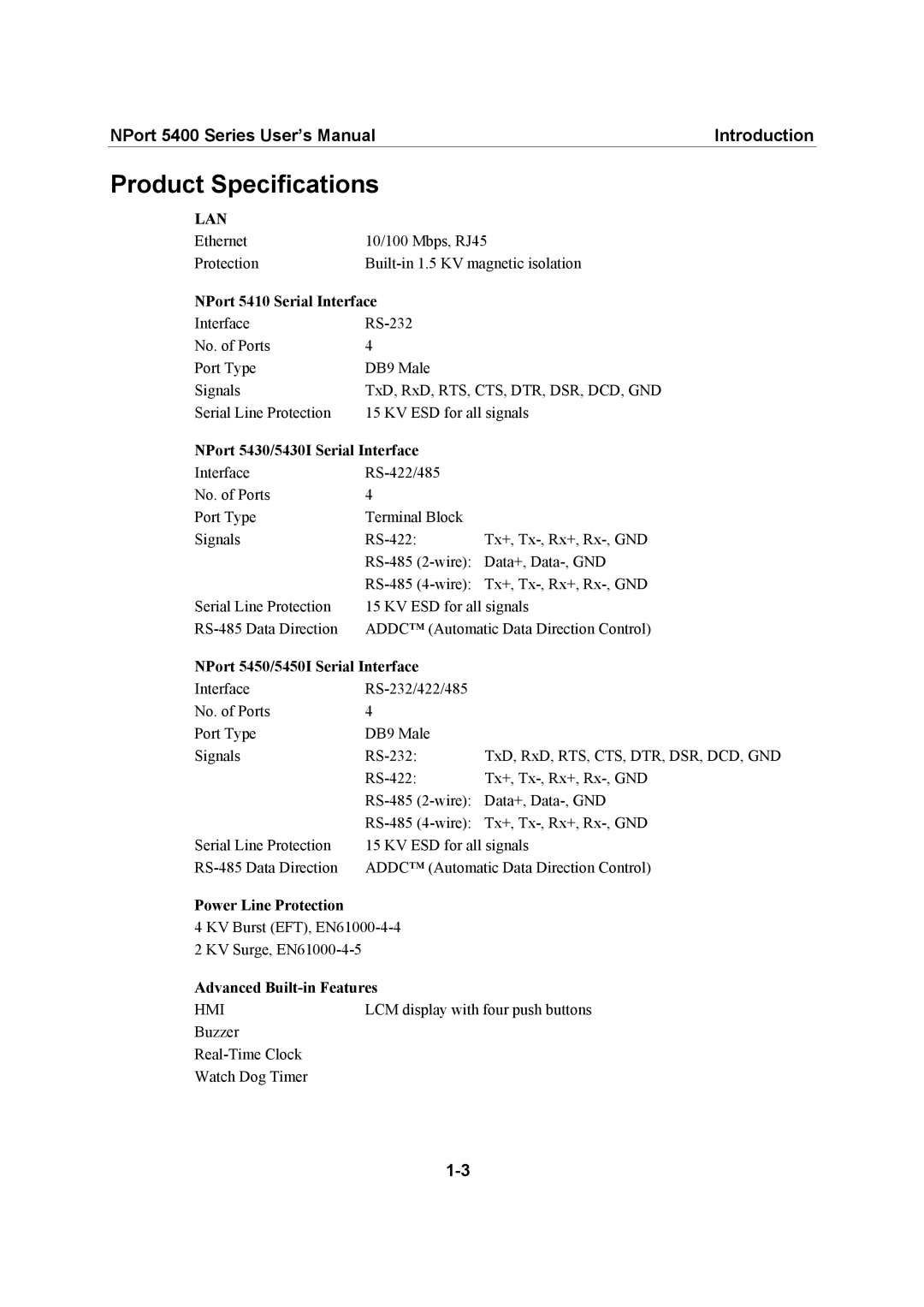 Moxa Technologies 5400 Series user manual Product Specifications 