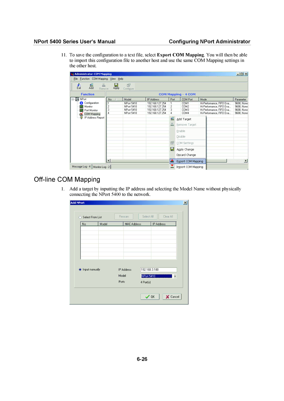 Moxa Technologies 5400 Series user manual Off-line COM Mapping 