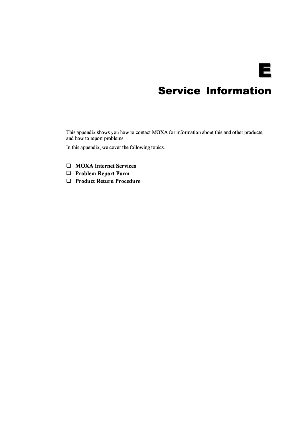 Moxa Technologies 5400 Series user manual Service Information, ‰ MOXA Internet Services ‰ Problem Report Form 