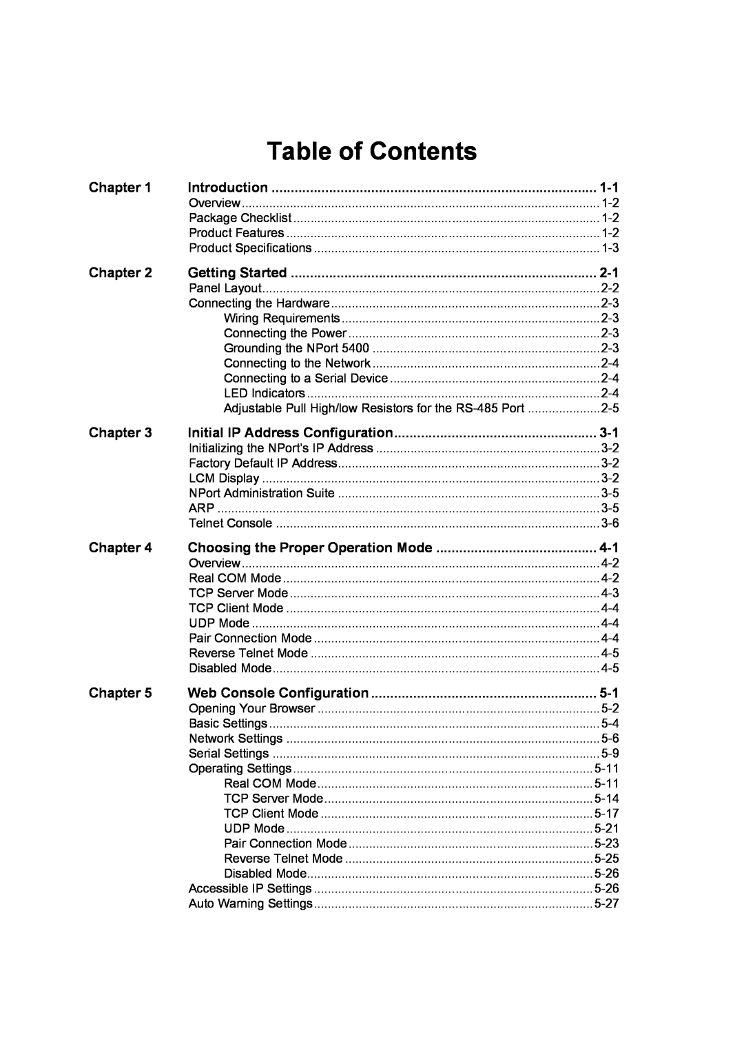 Moxa Technologies 5400 Series user manual Table of Contents 