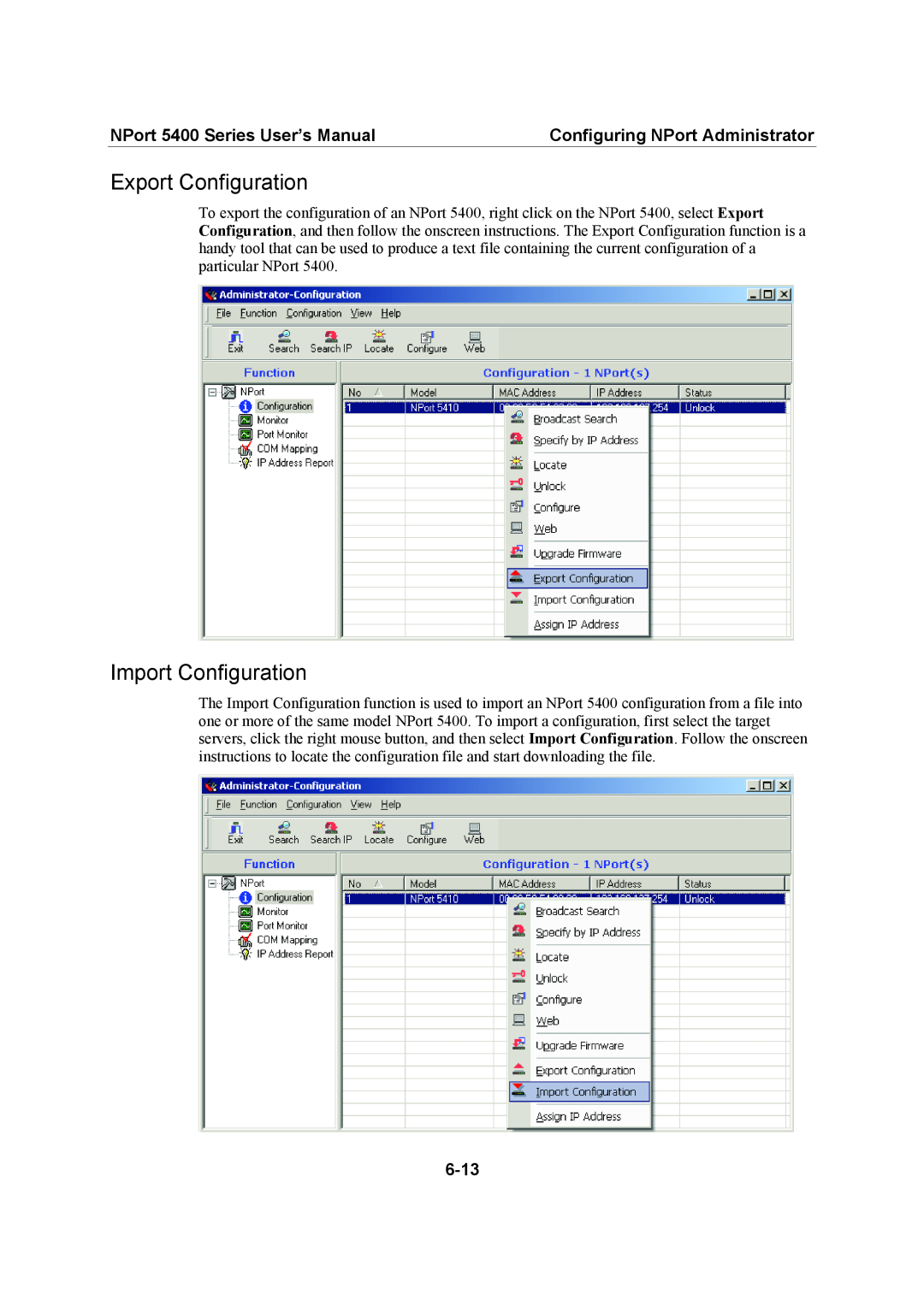 Moxa Technologies 5400 Series user manual Export Configuration, Import Configuration 