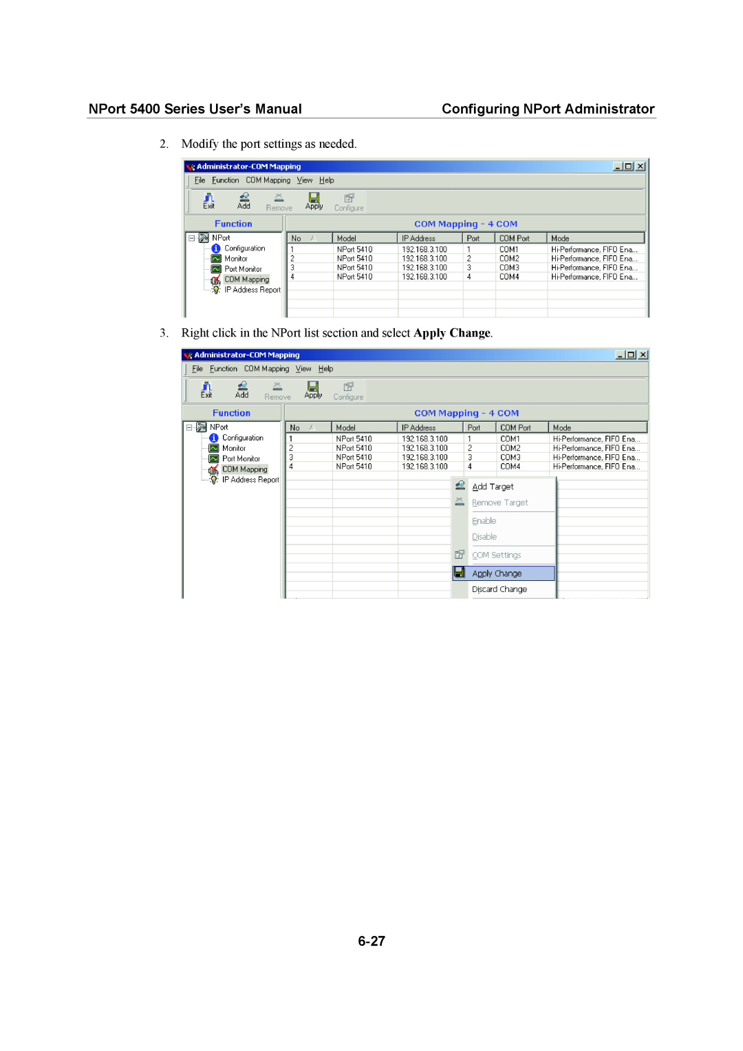 Moxa Technologies user manual NPort 5400 Series User’s Manual, Configuring NPort Administrator, 6-27 