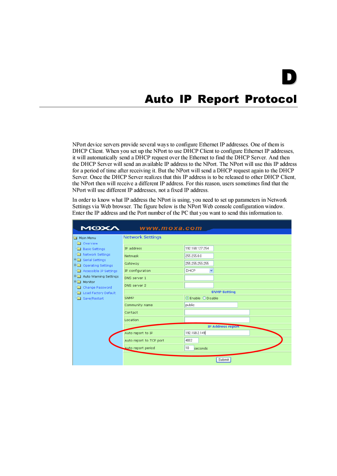 Moxa Technologies 5400 Series user manual Auto IP Report Protocol 