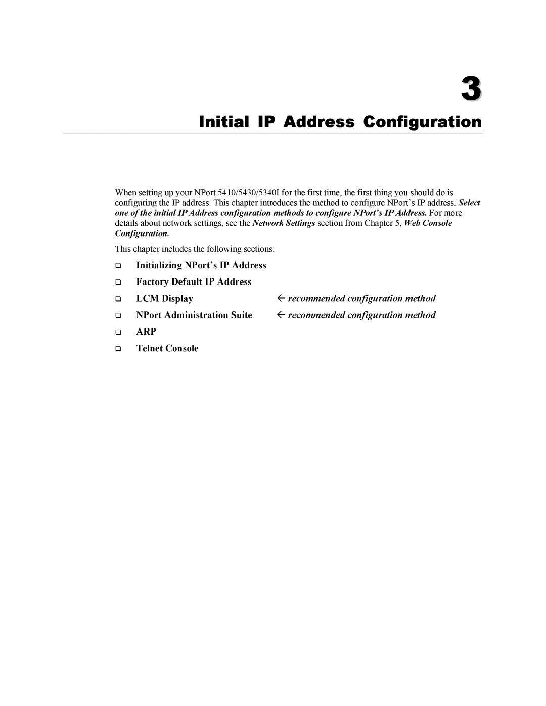 Moxa Technologies 5400 user manual Configuration, This chapter includes the following sections 