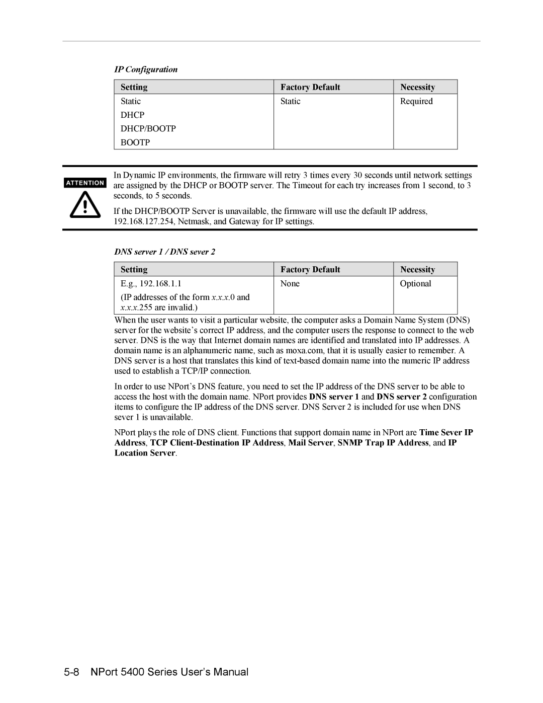 Moxa Technologies 5400 user manual IP Configuration, DNS server 1 / DNS sever 