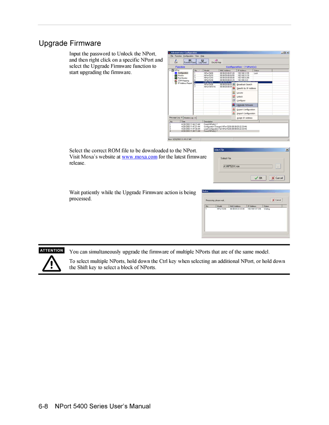 Moxa Technologies 5400 user manual Upgrade Firmware 