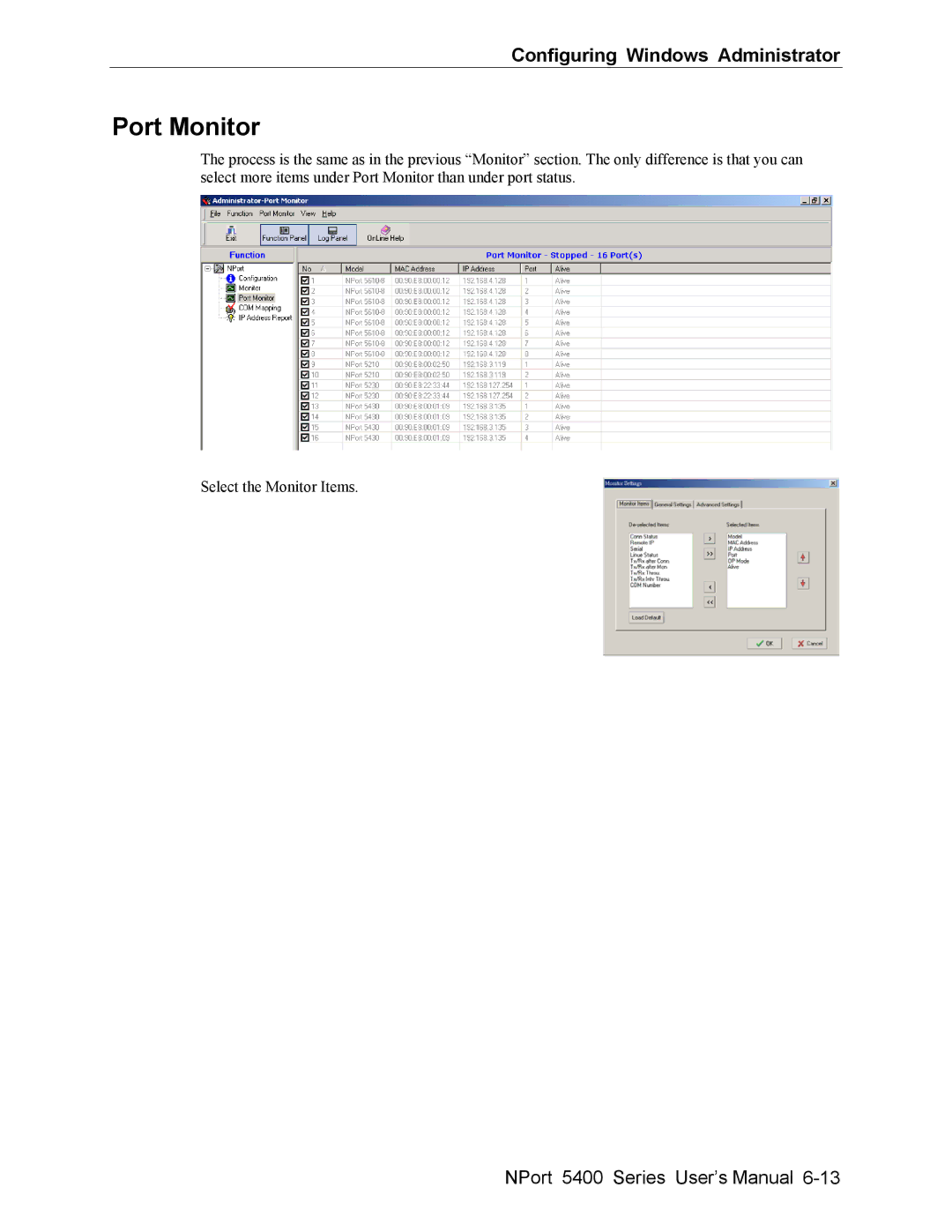 Moxa Technologies 5400 user manual Port Monitor 