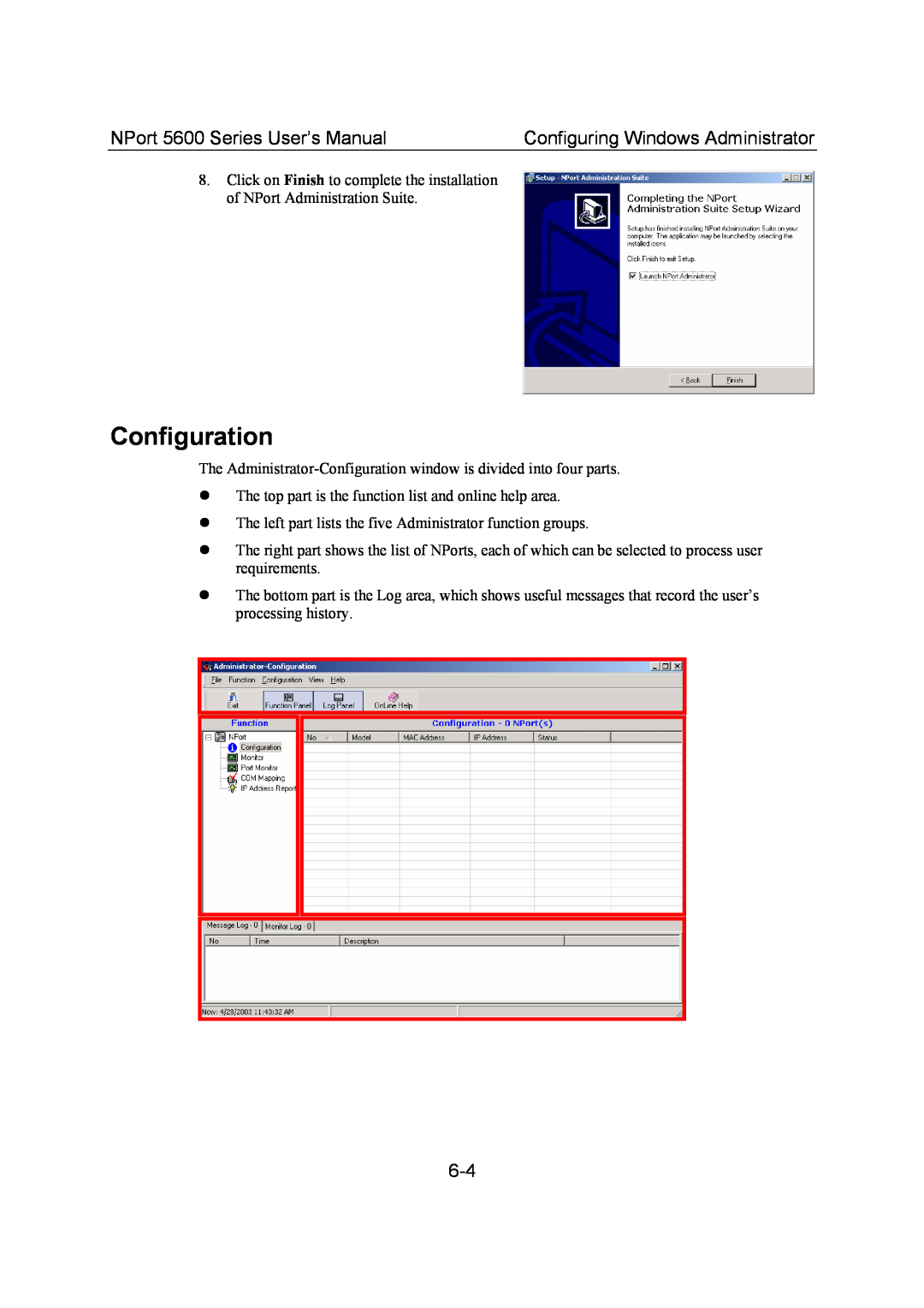 Moxa Technologies user manual Configuration, NPort 5600 Series User’s Manual, Configuring Windows Administrator 