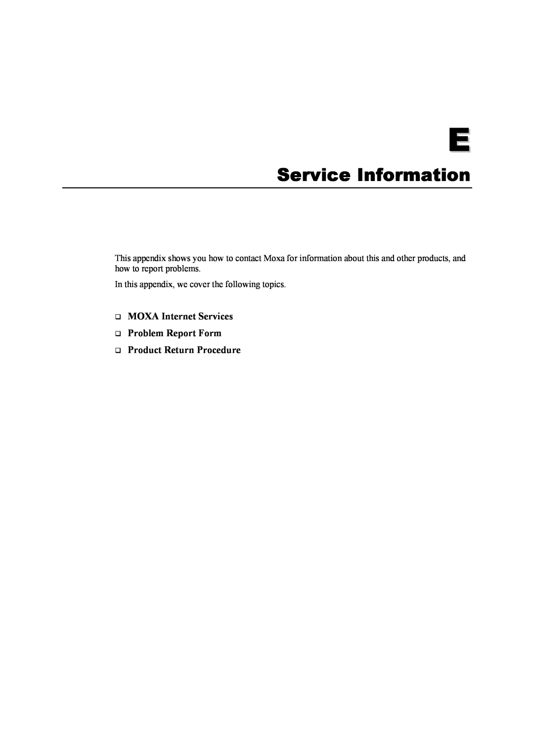 Moxa Technologies 5600 Service Information, ‰ MOXA Internet Services ‰ Problem Report Form, ‰ Product Return Procedure 