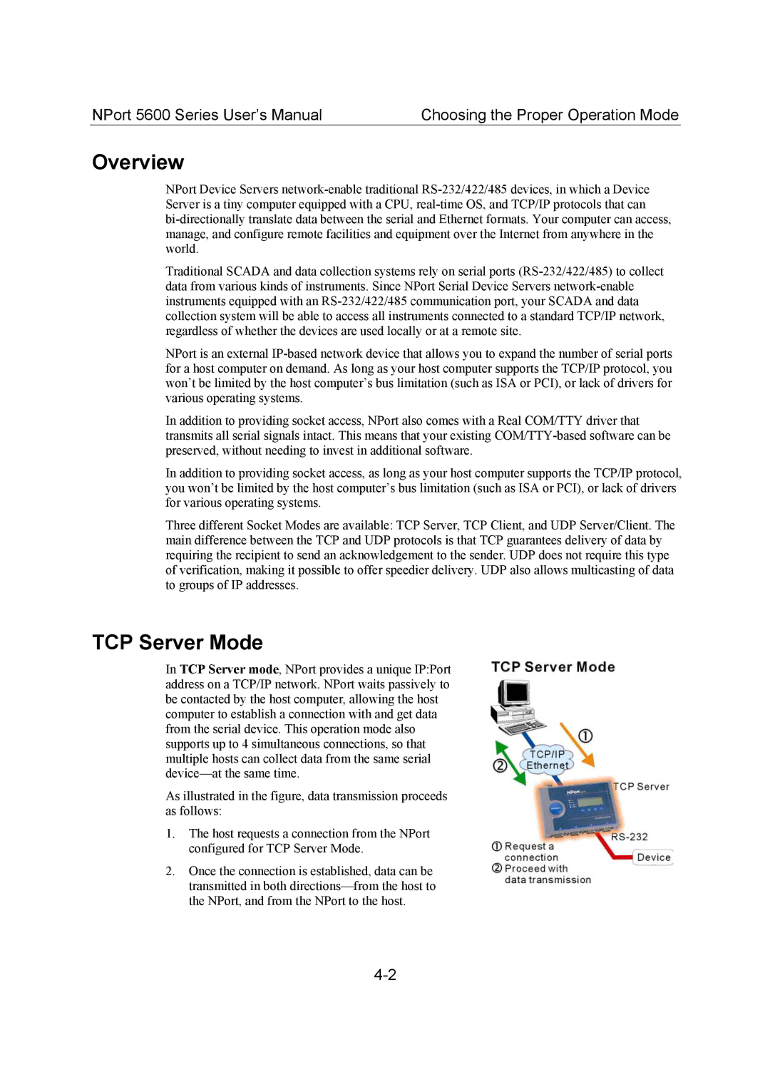 Moxa Technologies 5600 user manual Overview, TCP Server Mode 