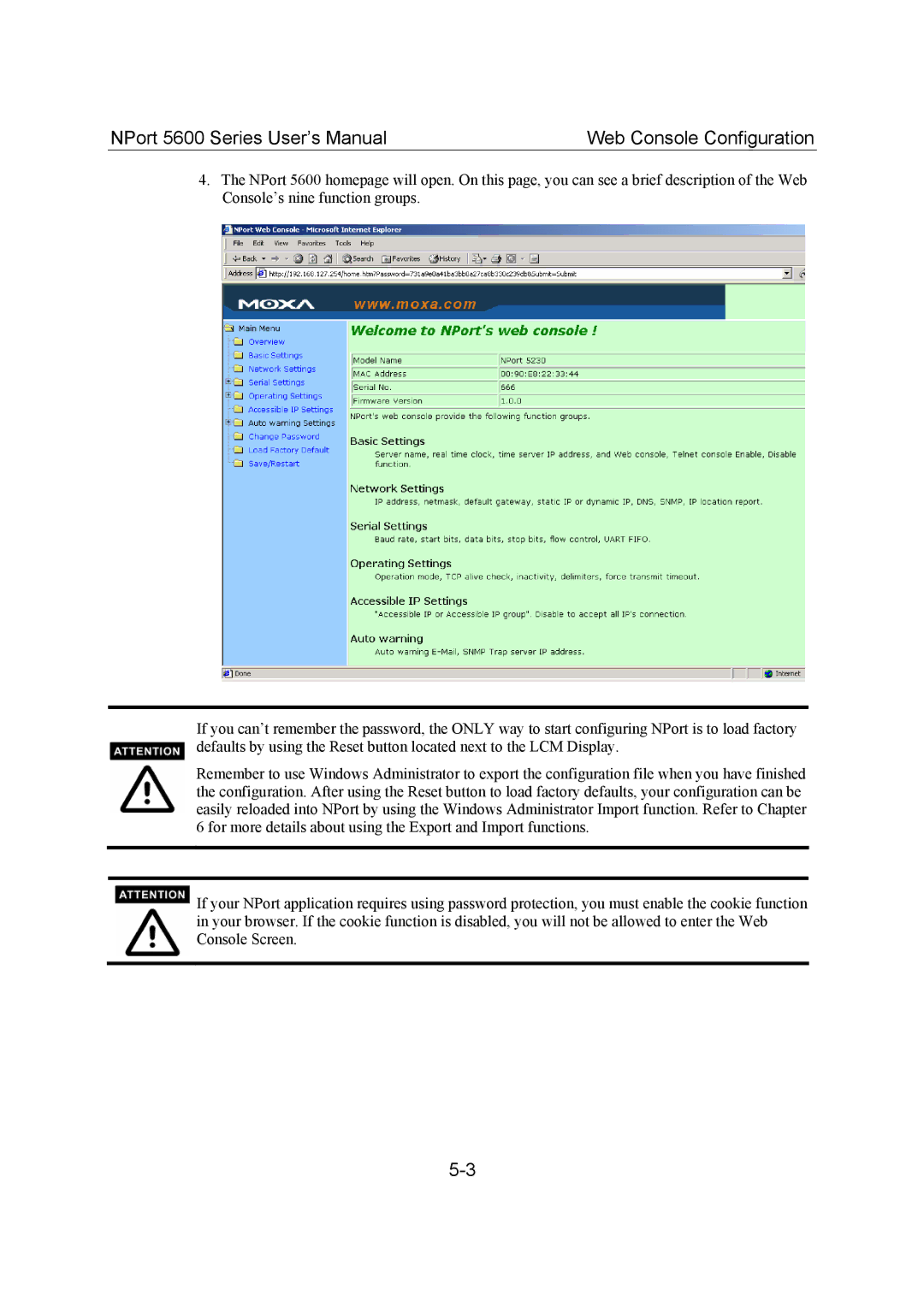 Moxa Technologies user manual NPort 5600 Series User’s Manual Web Console Configuration 