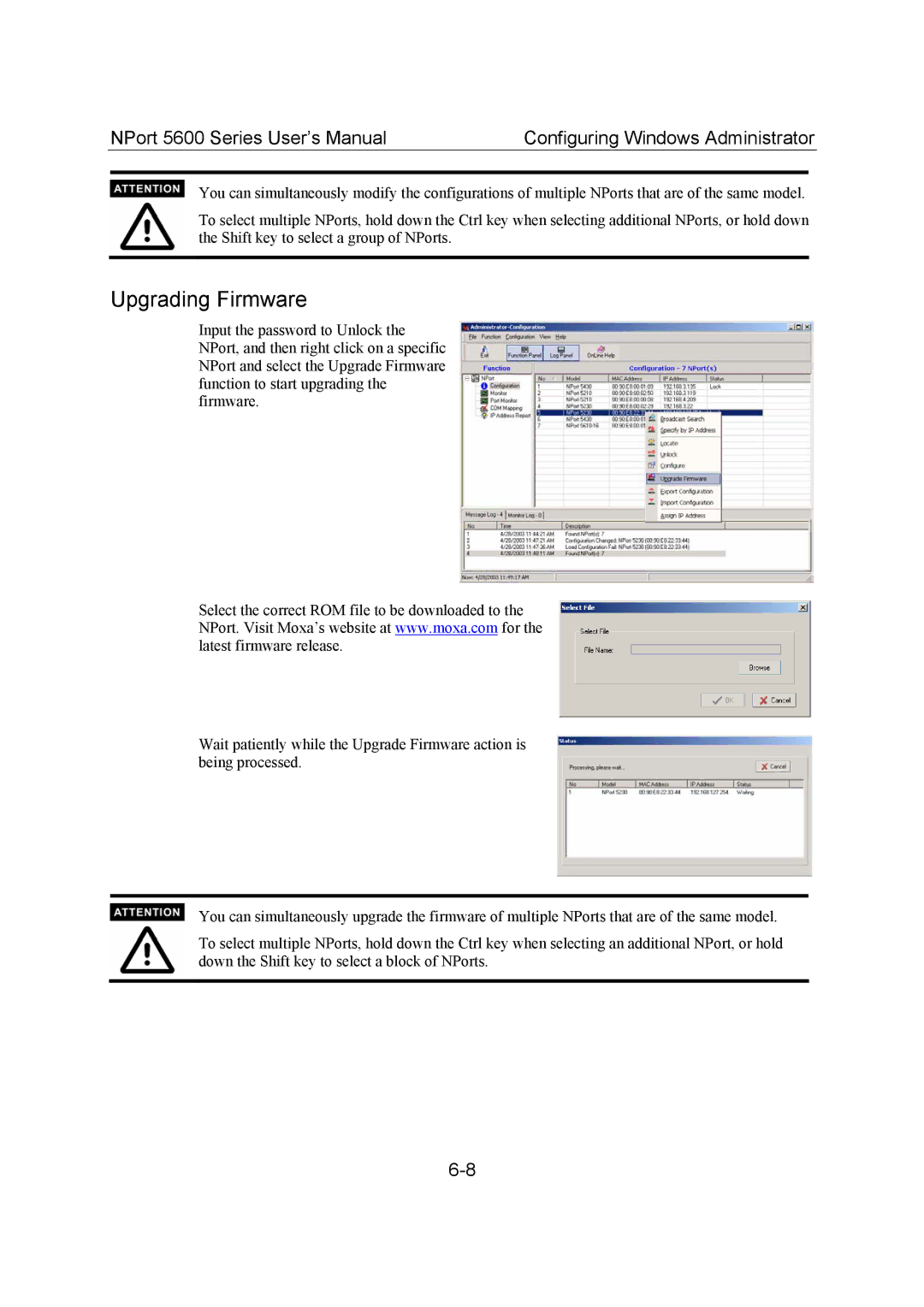 Moxa Technologies 5600 user manual Upgrading Firmware 