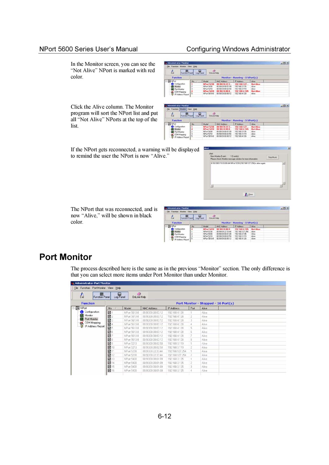 Moxa Technologies 5600 user manual Port Monitor 