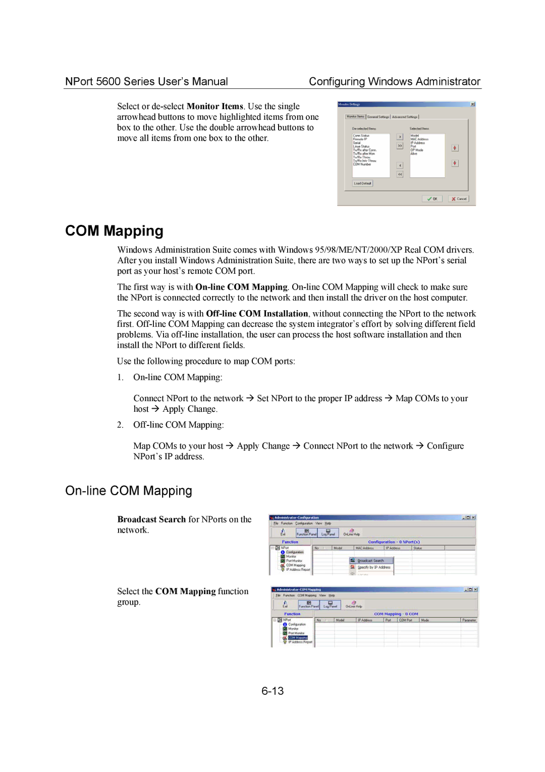 Moxa Technologies 5600 user manual On-line COM Mapping 