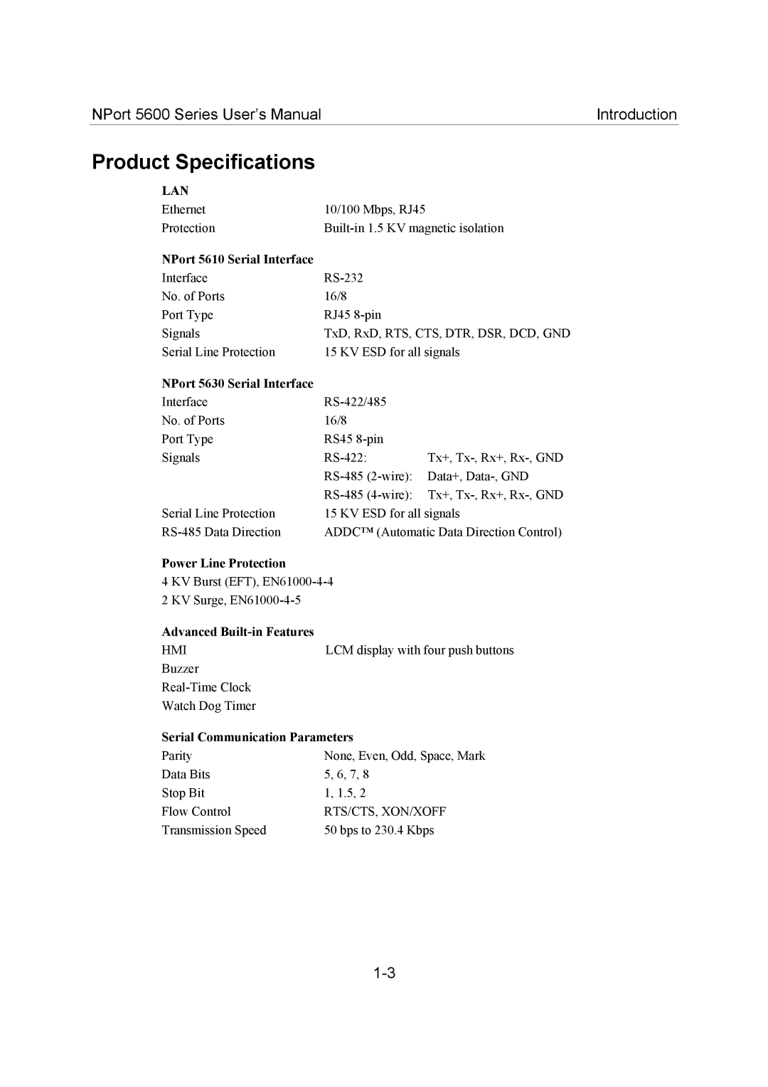 Moxa Technologies 5600 user manual Product Specifications 