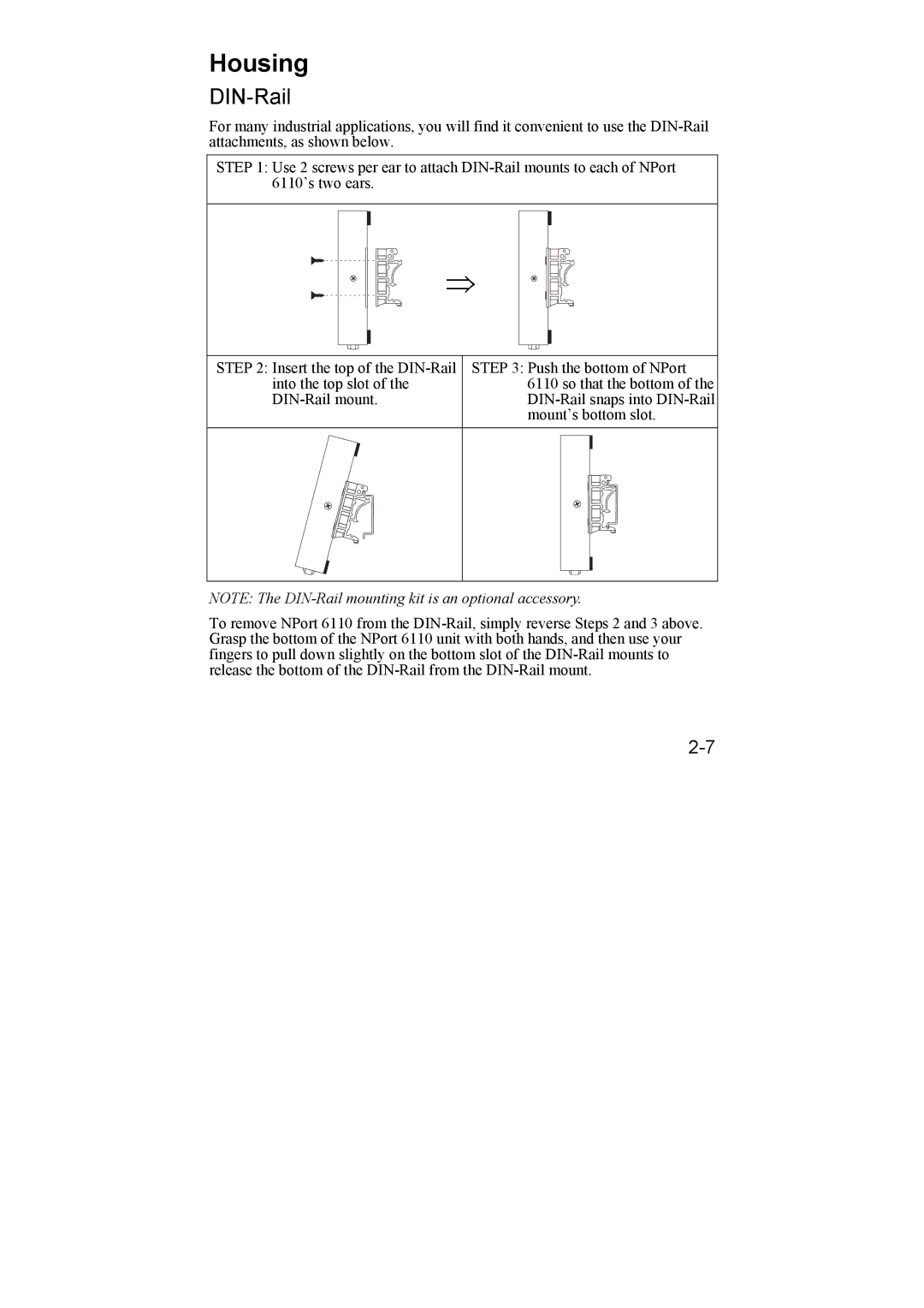 Moxa Technologies 6110 user manual Housing, DIN-Rail 