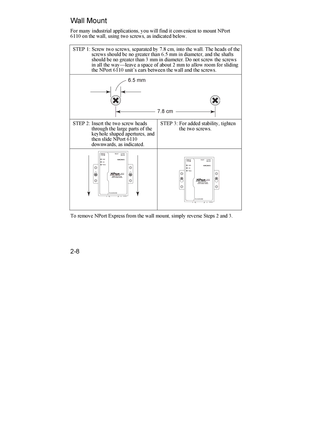 Moxa Technologies 6110 user manual Wall Mount 