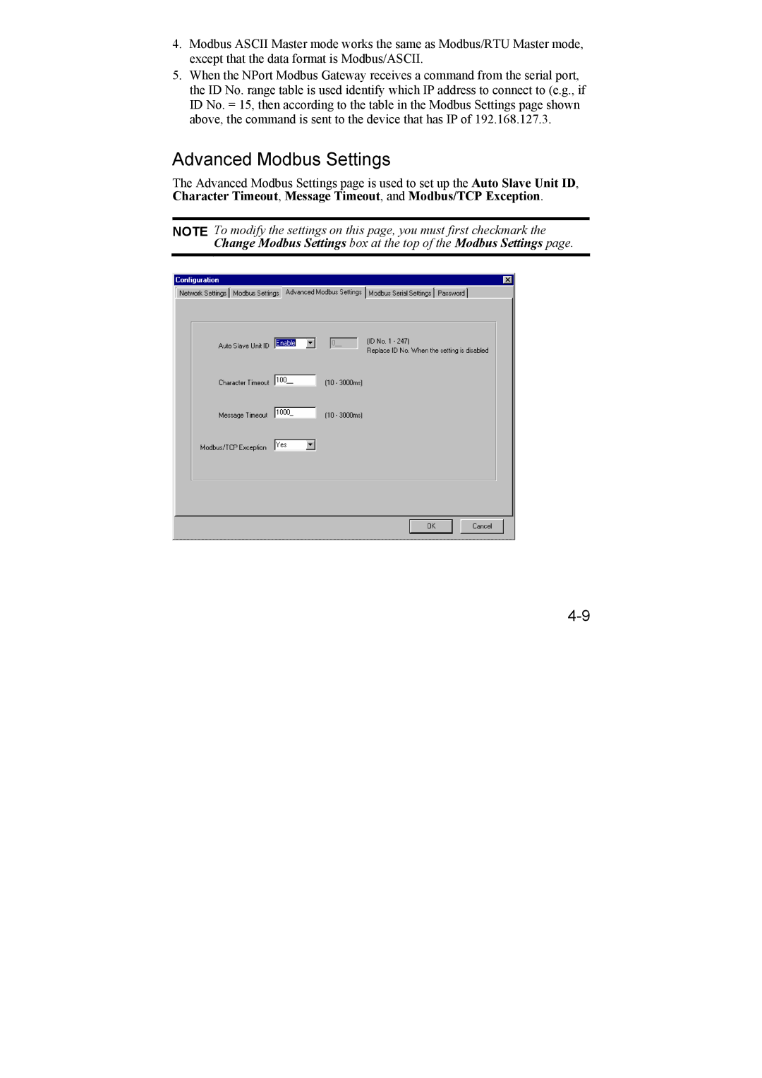 Moxa Technologies 6110 user manual Advanced Modbus Settings 