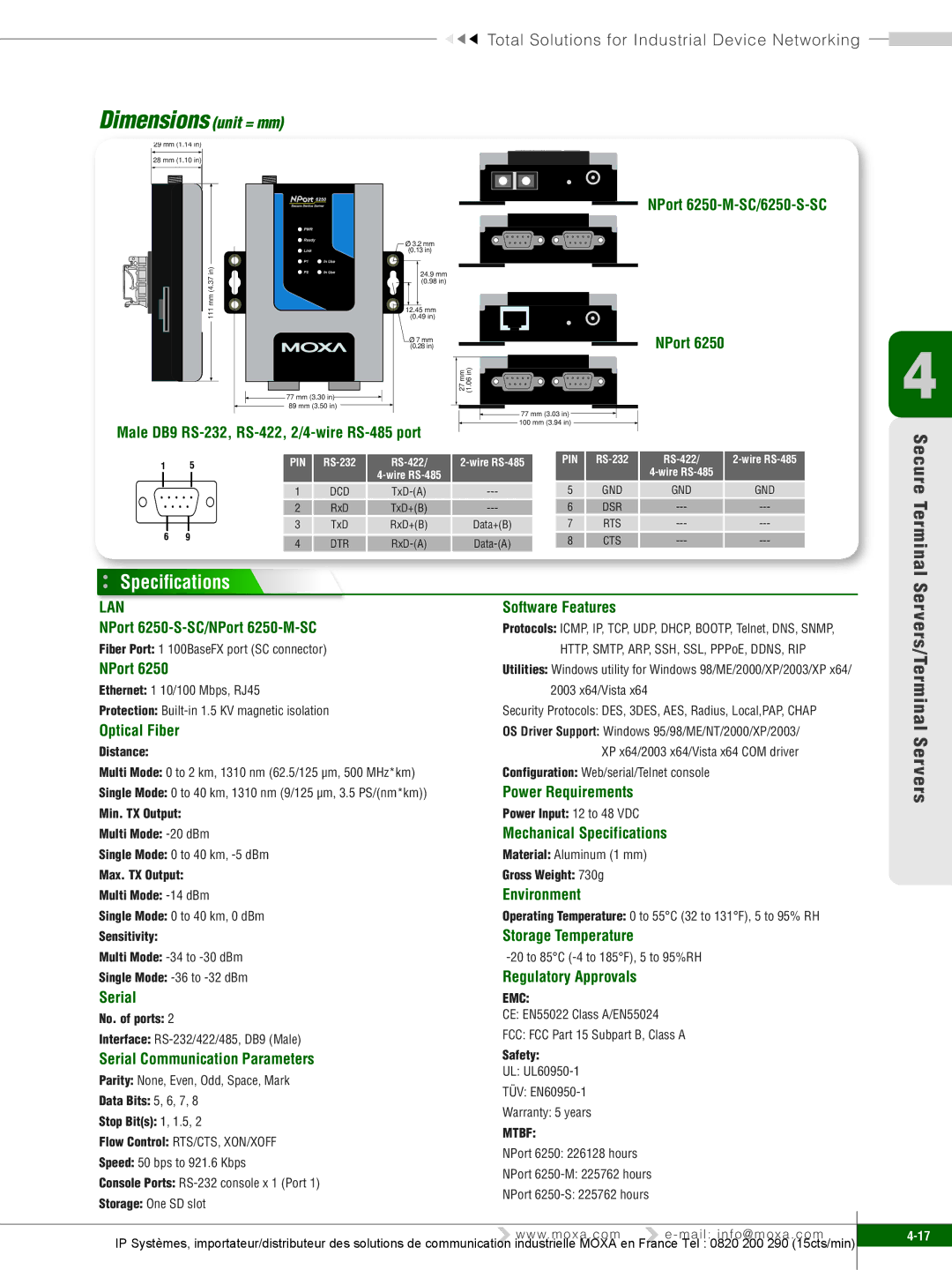 Moxa Technologies 6150 NPort 6250-M-SC/6250-S-SC, NPort 6250-S-SC/NPort 6250-M-SC, Optical Fiber, Storage Temperature 