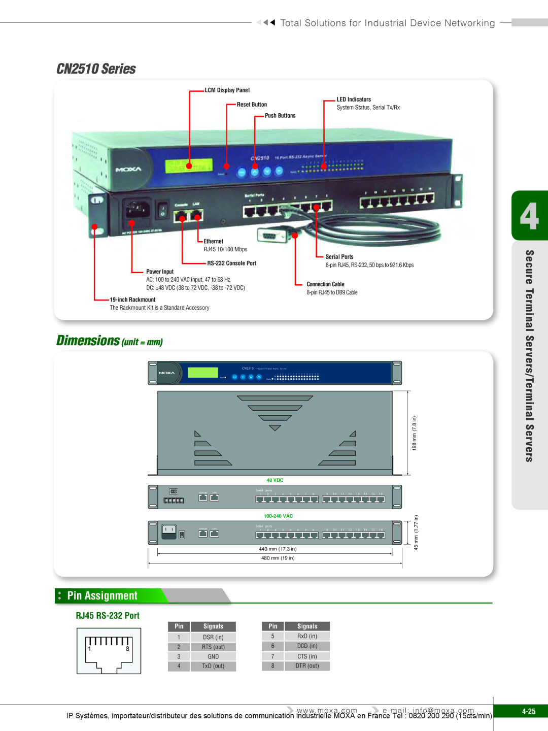 Moxa Technologies 6250, 6450, 6150 manual CN2510 Series, Pin Assignment, RJ45 RS-232 Port 