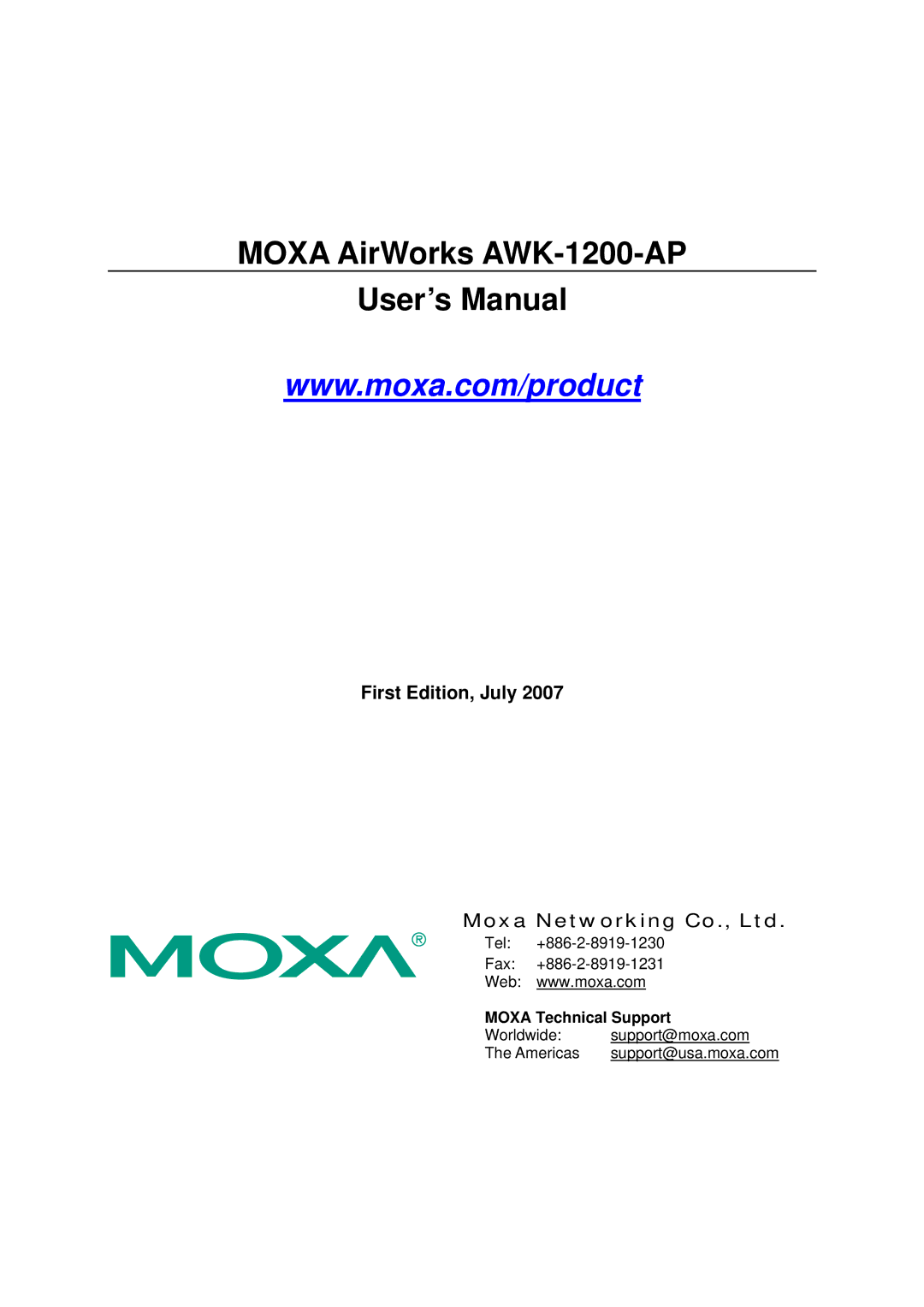 Moxa Technologies user manual Moxa AirWorks AWK-1200-AP User’s Manual, First Edition, July 