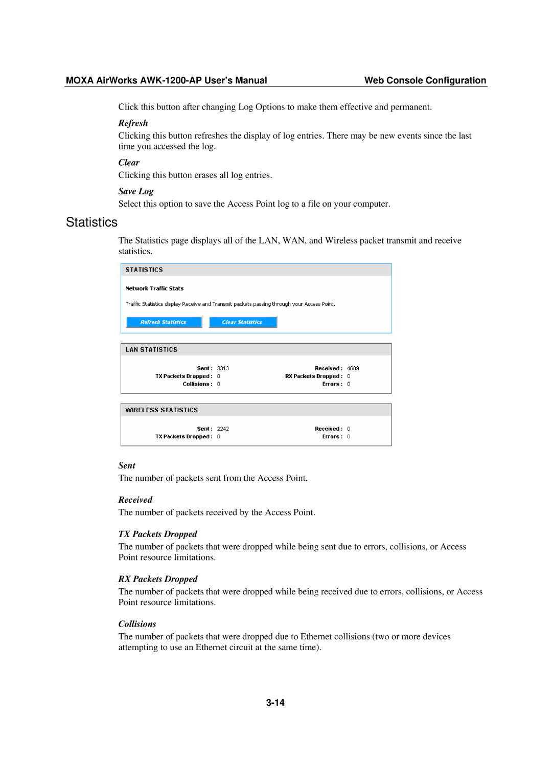 Moxa Technologies AWK-1200-AP user manual Statistics 