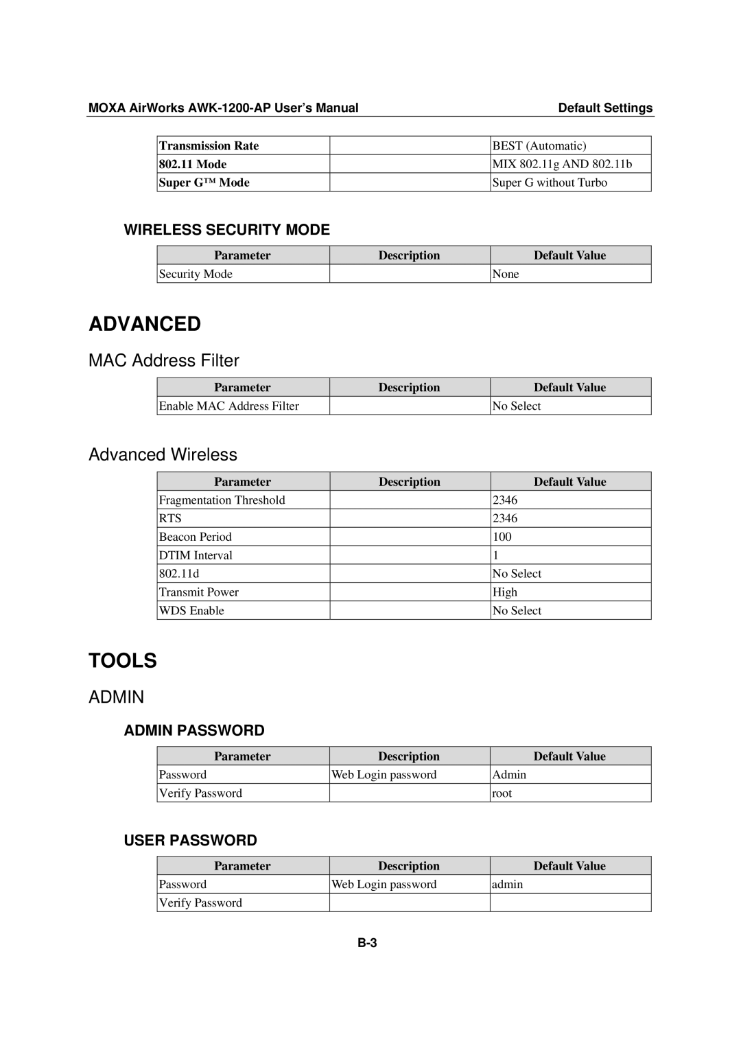 Moxa Technologies AWK-1200-AP user manual MAC Address Filter, Advanced Wireless 