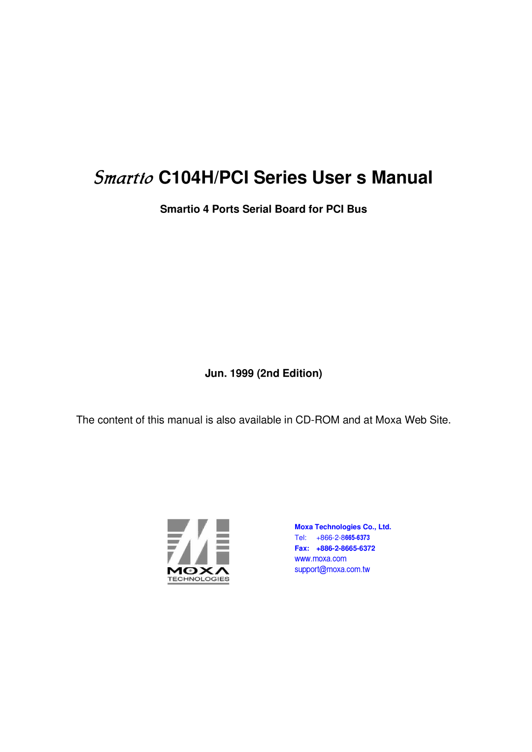 Moxa Technologies user manual Smartio C104H/PCI Series User’s Manual 