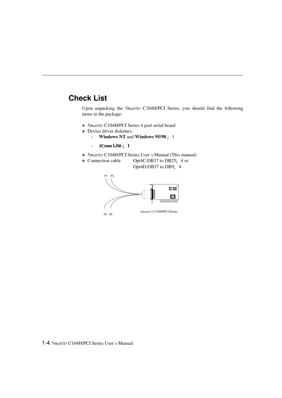 Moxa Technologies C104H/PCI Series user manual Check List, Windows NT and Windows 95/98 ¡Ñ1 