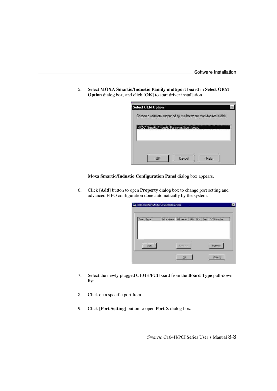 Moxa Technologies C104H/PCI Series user manual Software Installation 