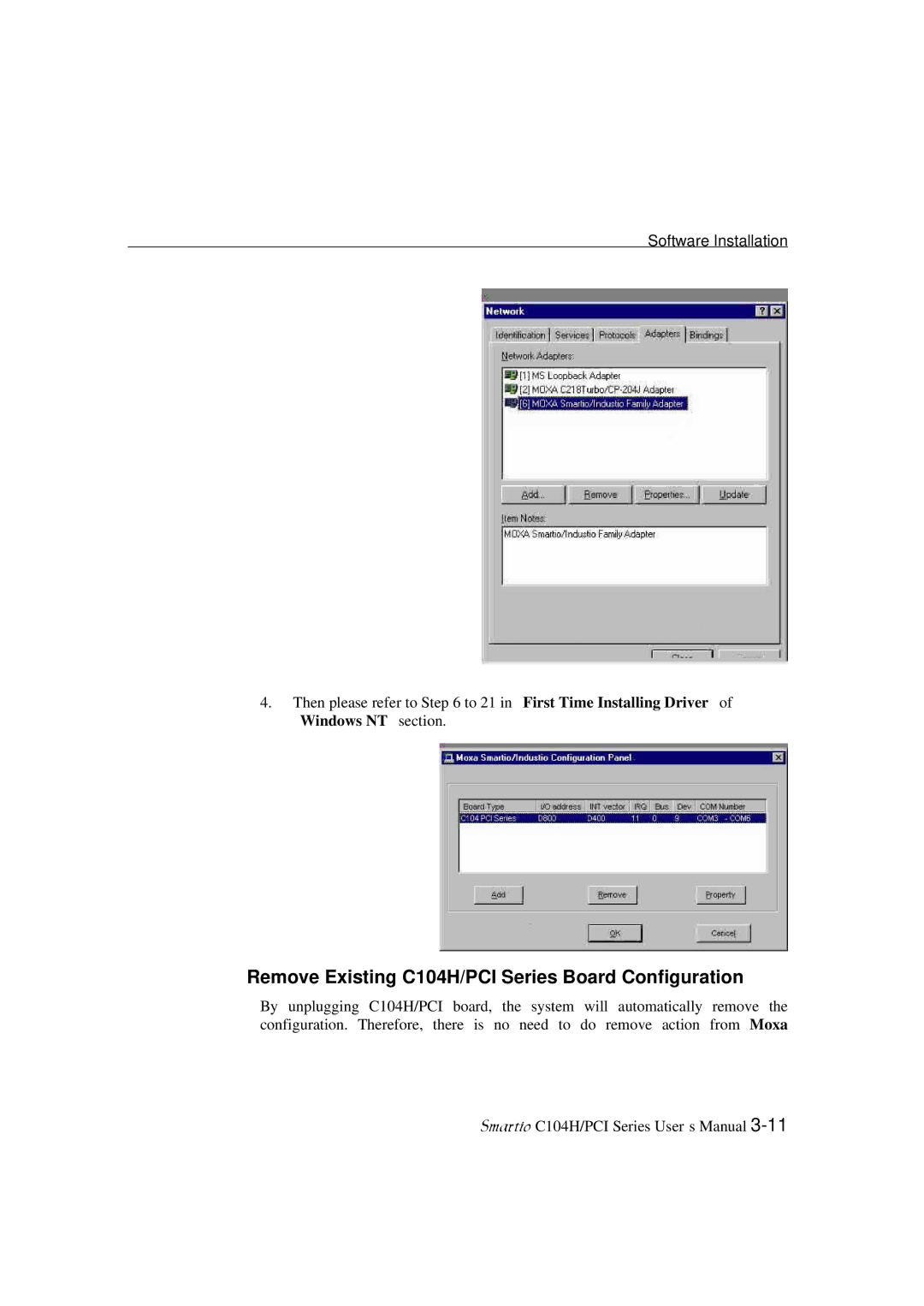 Moxa Technologies user manual Remove Existing C104H/PCI Series Board Configuration 