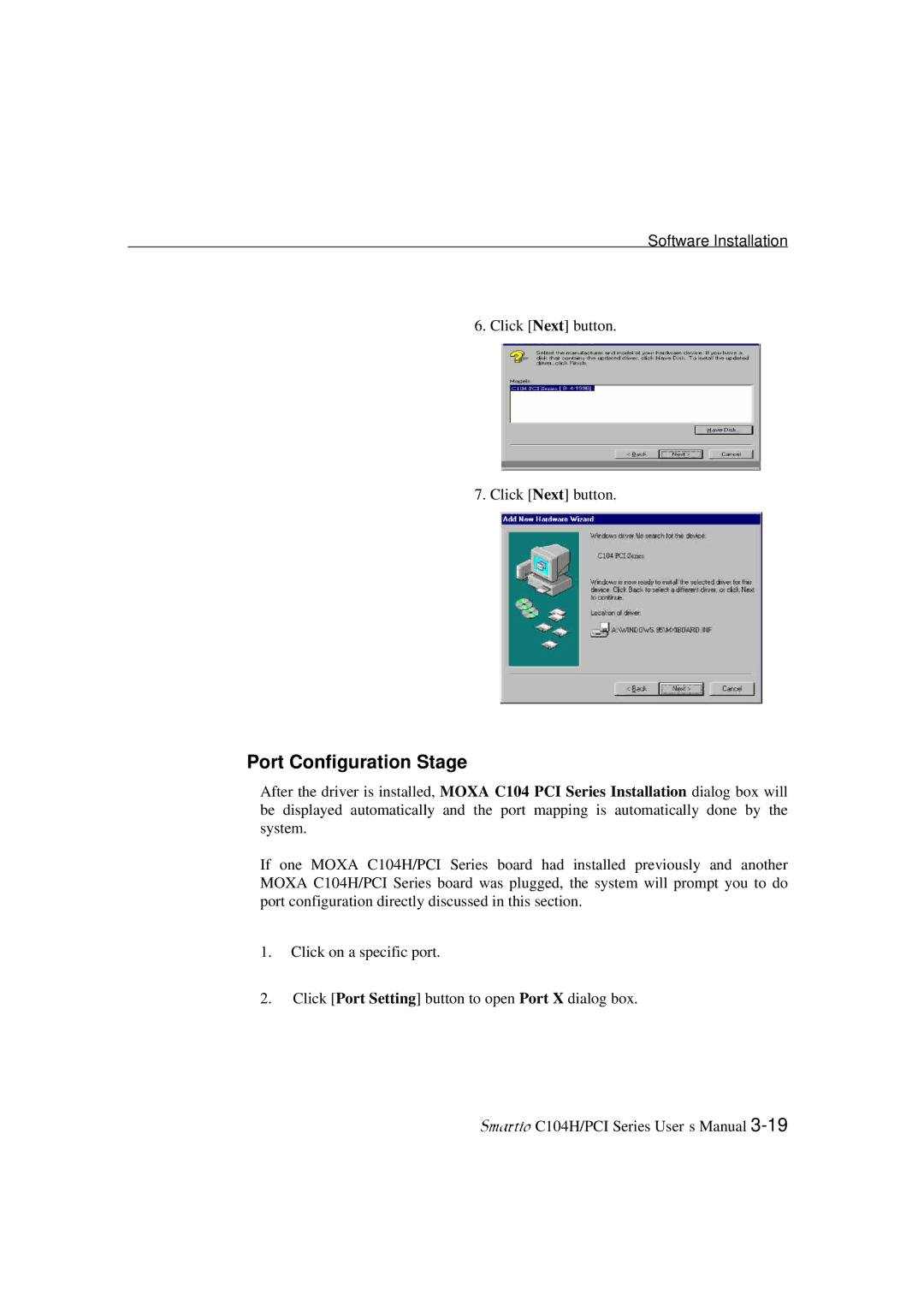 Moxa Technologies C104H/PCI Series user manual Port Configuration Stage 