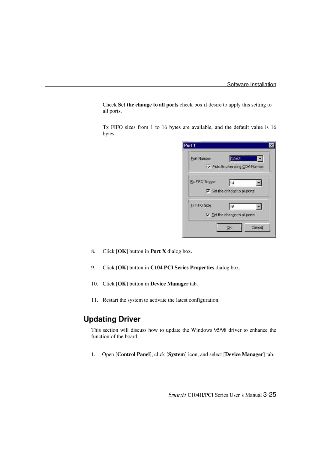 Moxa Technologies C104H/PCI Series user manual Updating Driver 