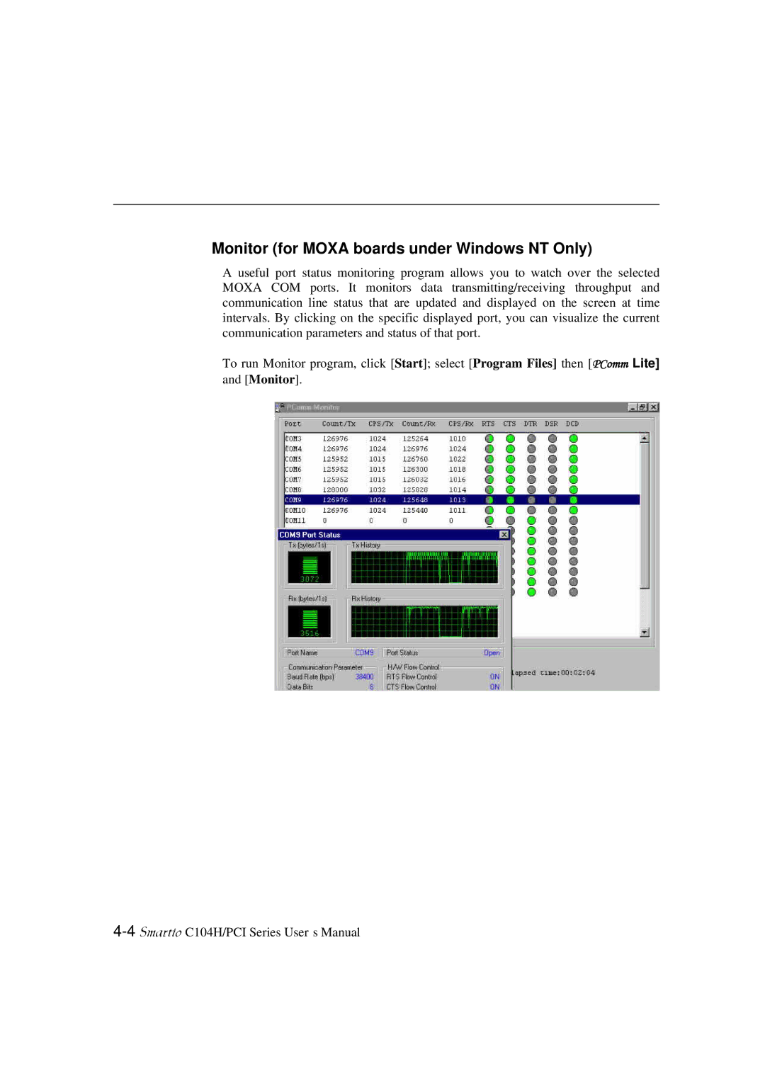 Moxa Technologies C104H/PCI Series user manual Monitor for Moxa boards under Windows NT Only 