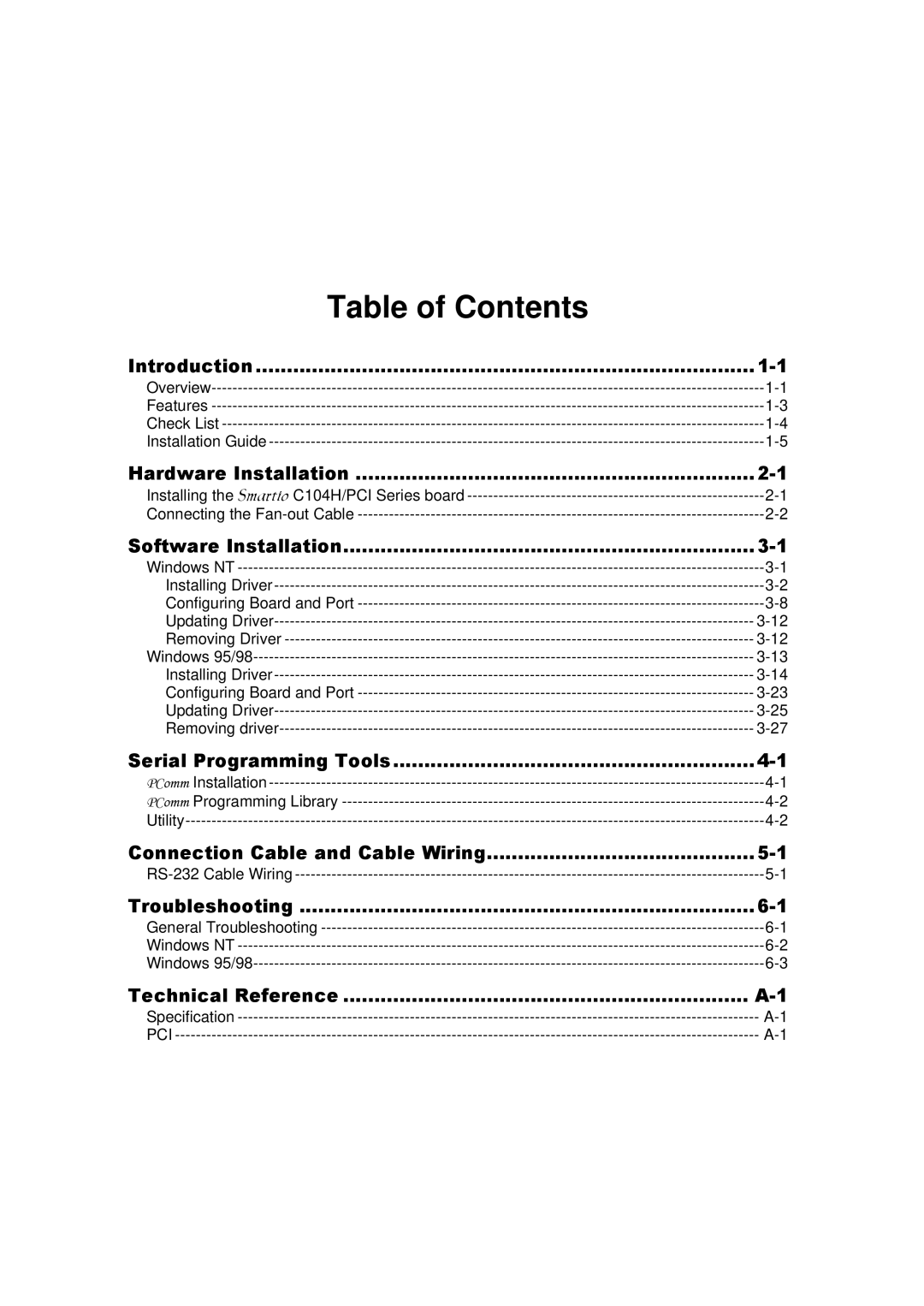 Moxa Technologies C104H/PCI Series user manual Table of Contents 