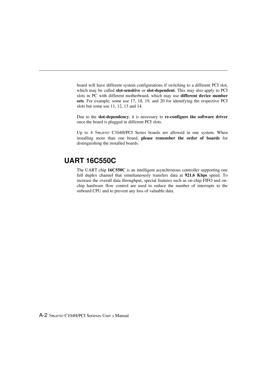 Moxa Technologies C104H/PCI Series user manual Uart 16C550C 