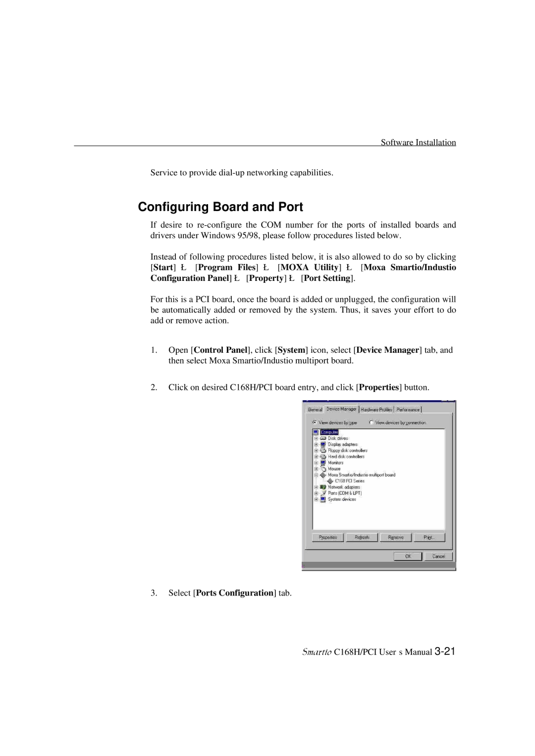 Moxa Technologies C168H user manual Select Ports Configuration tab 