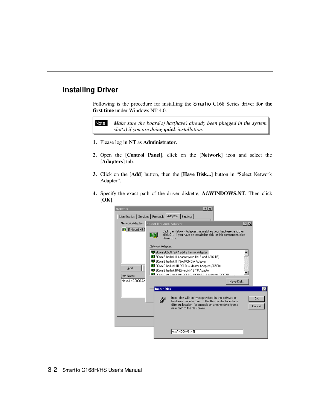 Moxa Technologies C168HS user manual Installing Driver 